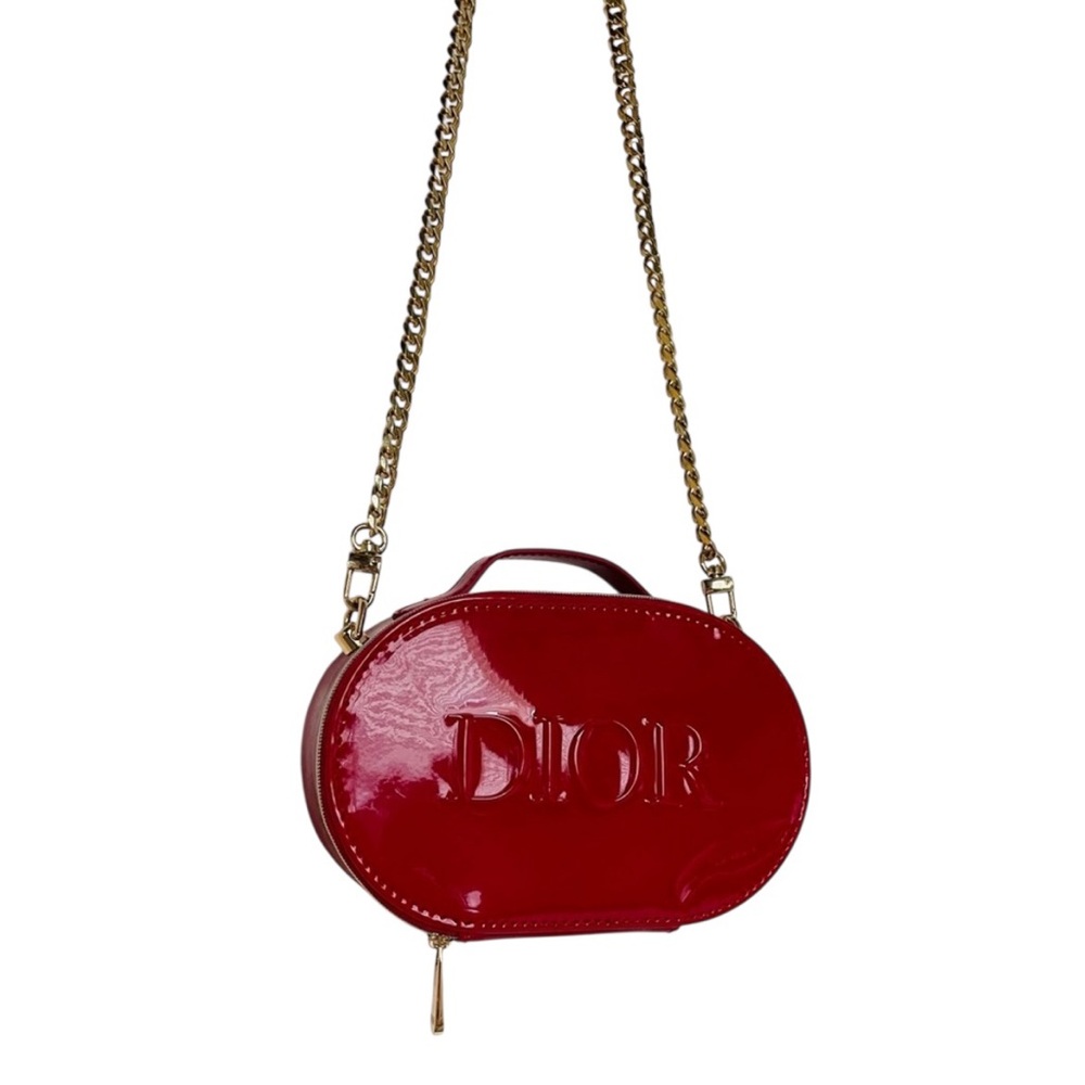 New w/ Box Dior Red Patent GWP Clutch w/ Unbranded Crossbody Gold Chain - Picture 2 of 11